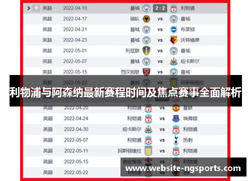 利物浦与阿森纳最新赛程时间及焦点赛事全面解析 利物浦与阿森纳最新赛程时间及焦点赛事全面解析