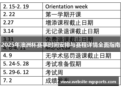 2025年澳洲杯赛事时间安排与赛程详情全面指南
