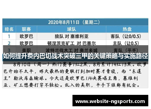 如何提升费内巴切战术突破三甲的关键策略与实施路径